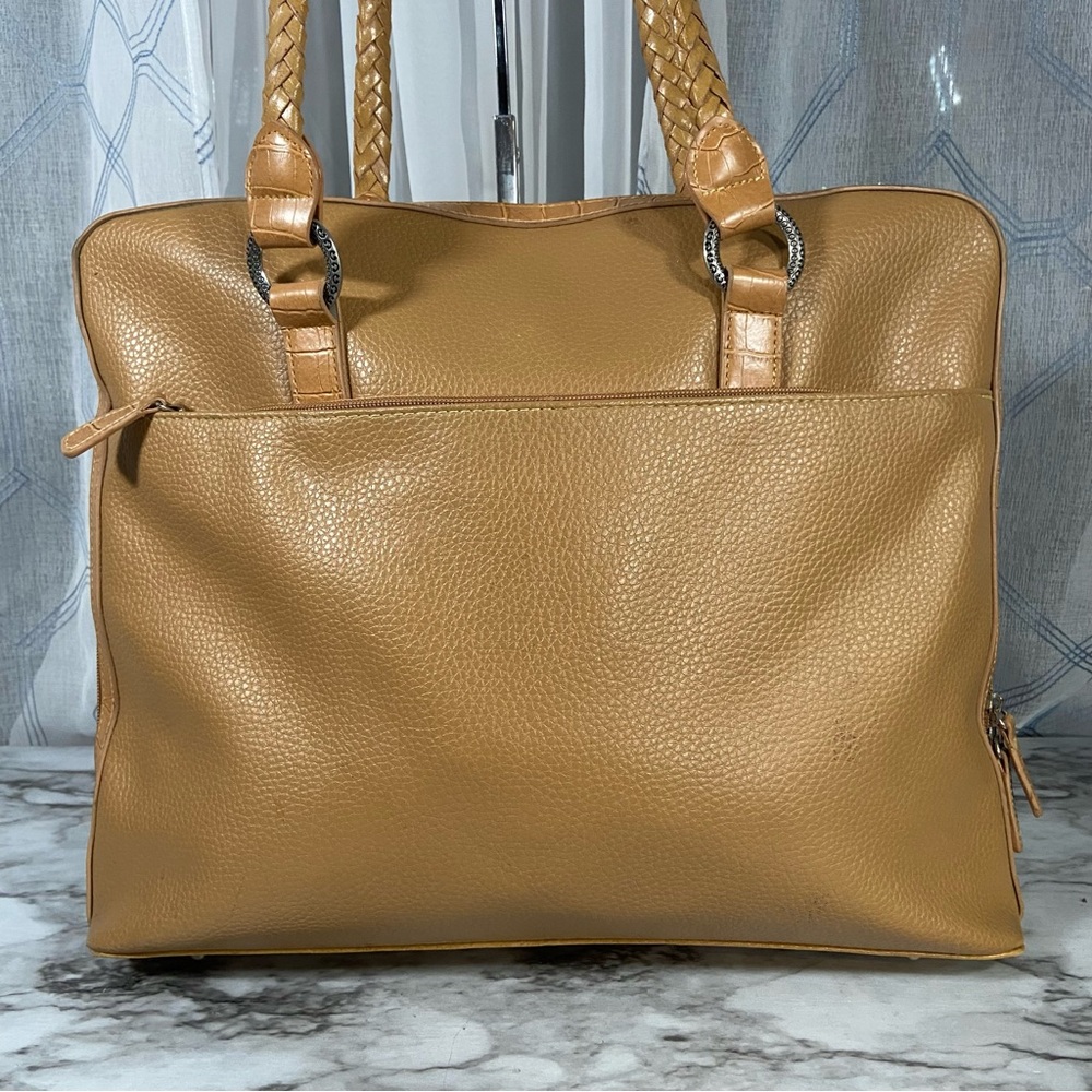 Vtg Coldwater Creek Embossed Tote Purse Document File Bag Silver Hardware Tan - Picture 6 of 15